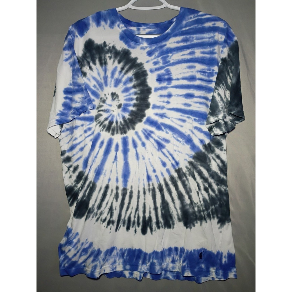 Ralph Lauren Tie Dye T Shirt Mens L Blue Black Crewneck Short Sleeve Pony